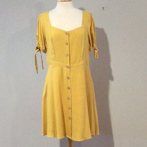 IFFEI Mustard Yellow Full Button Front Tie Sleeve A-Line Dress Size XL NWT